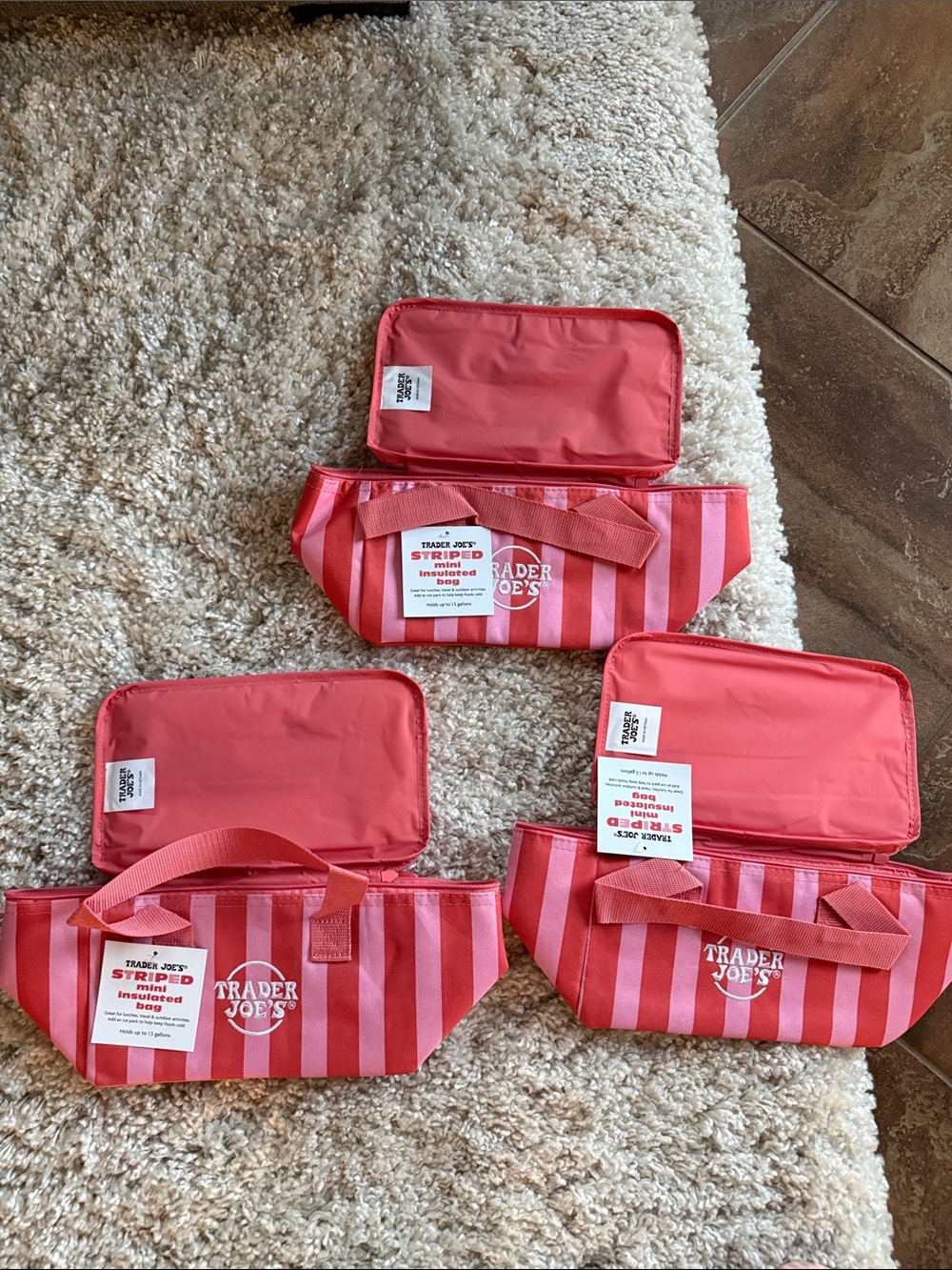 Trader Joe's Pink & Red Striped Mini Tote Lunch Bags - Set of 3